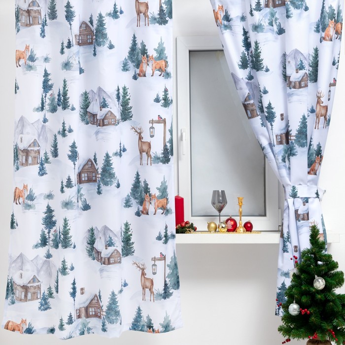 фото Комплект штор для кухни с подхватами forest animals 145х180см-2 шт., габардин этель