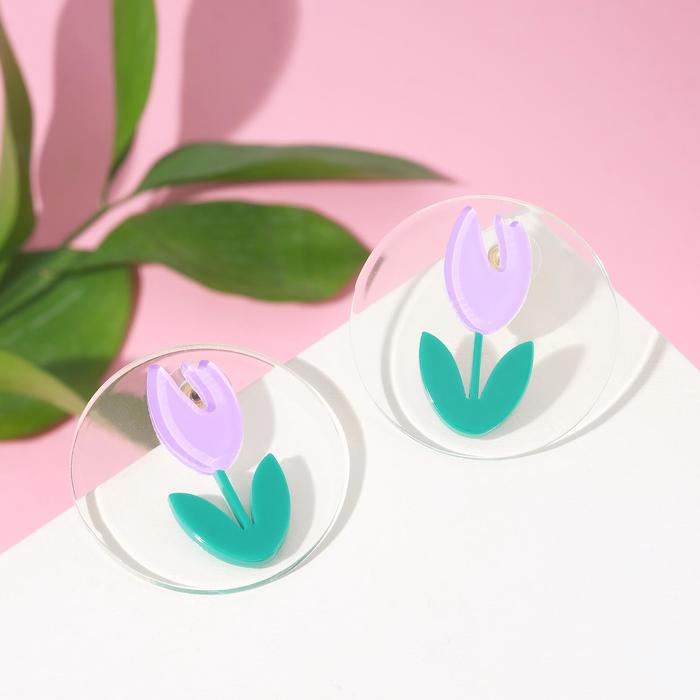 Серьги ассорти "Лето" тюльпан, цвет фиолетово-зелёный