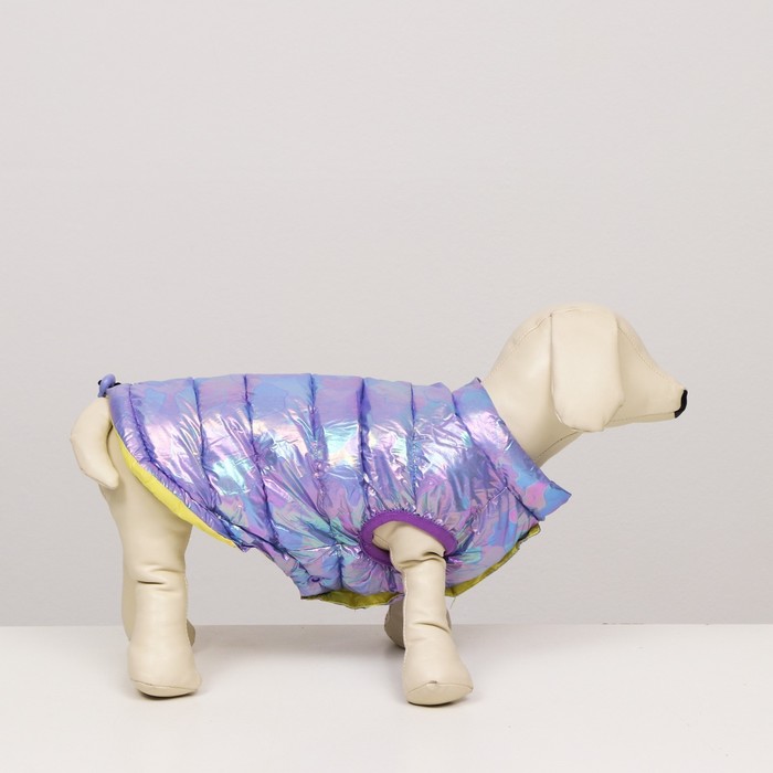 фото Куртка для собак двухсторонняя с утяжкой, размер 10 (дс 25, ог 34,ош 24),фиолетовая/жёлтая