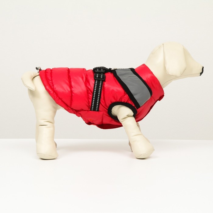 фото Куртка для собак со светоотражающей шлейкой, размер 8 (дс 23 см, ог 30, ош 22 см), красная