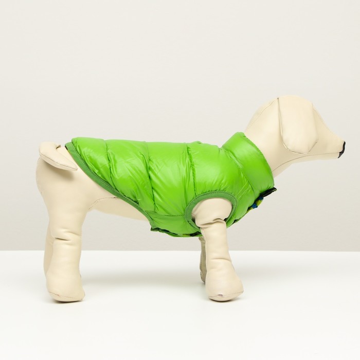 фото Куртка для собак двухсторонняя с принтом, размер 10 (дс 23 см, ог 34 см, ош 24 см),зелёная