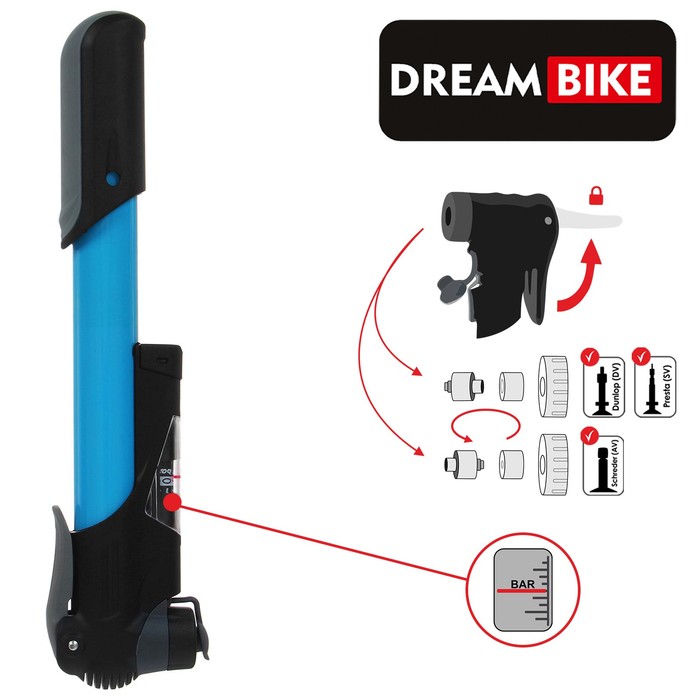 Насос ручной Dream Bike, с манометром, цвет синий
Насос ручной Dream Bike, с манометром, цвет синий