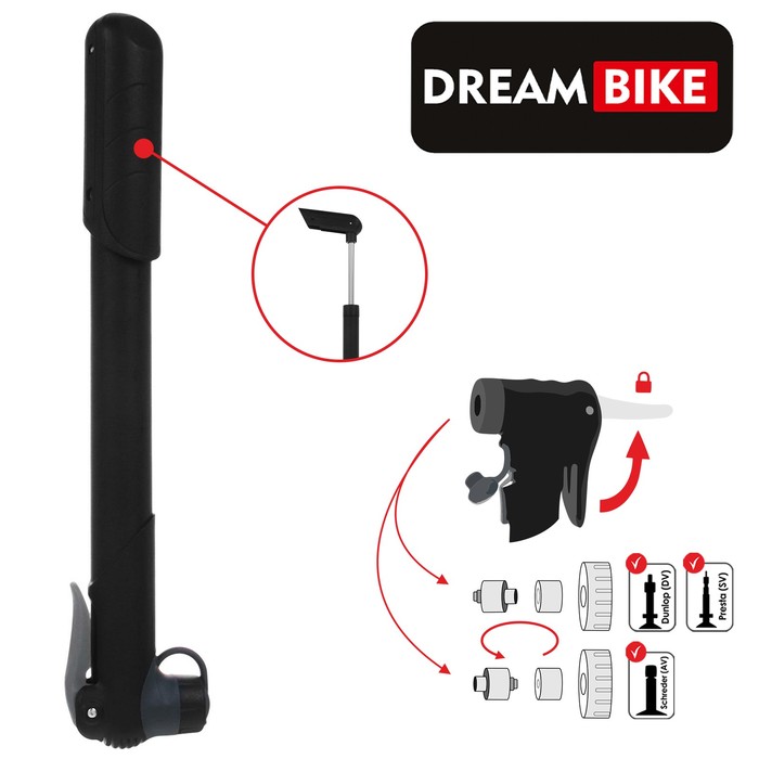 Насос ручной Dream Bike, цвет чёрный
Насос ручной Dream Bike, цвет чёрный