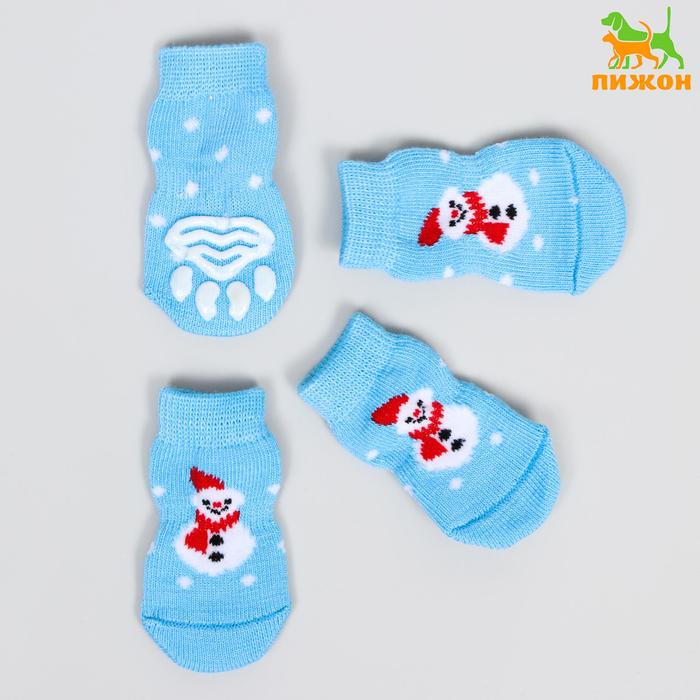 фото Носки нескользящие "снеговики", s (2,5/3,5 * 6 см), набор 4 шт, голубые пижон