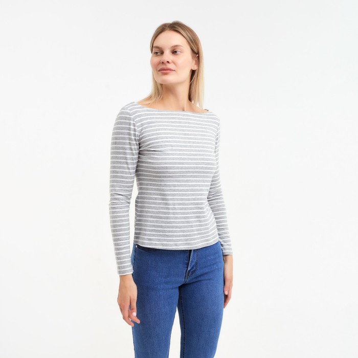 Джемпер (Лонгслив) женский, цвет серый меланж/полоса, размер 46 
Джемпер (Лонгслив) женский, цвет серый меланж/полоса, размер 46