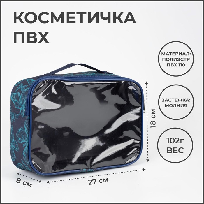 фото Косметичка на молнии, цвет синий/бирюзовый