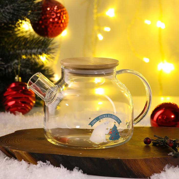 фото Стеклянный чайник "зима - время волшебства", 1000 мл дорого внимание
