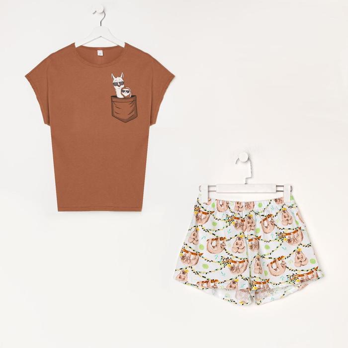 Пижама женская (футболка, шорты), цвет коричневый, принт ленивцы, размер 48
Пижама женская (футболка, шорты), цвет коричневый, принт ленивцы, размер 48