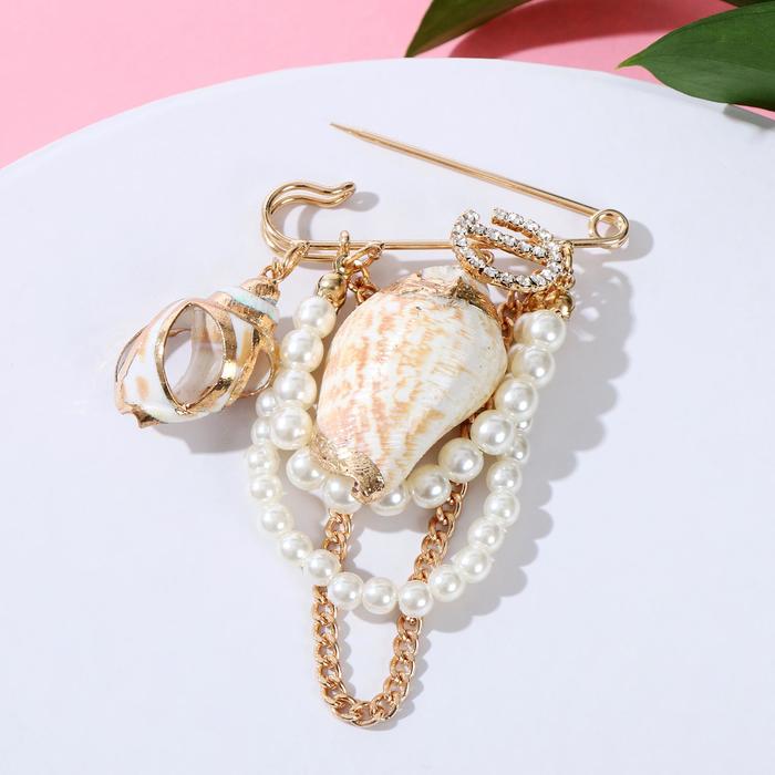 Булавка "Ракушки" 5см, цвет бело-коричневый в золоте 
Булавка "Ракушки" 5см, цвет бело-коричневый в золоте