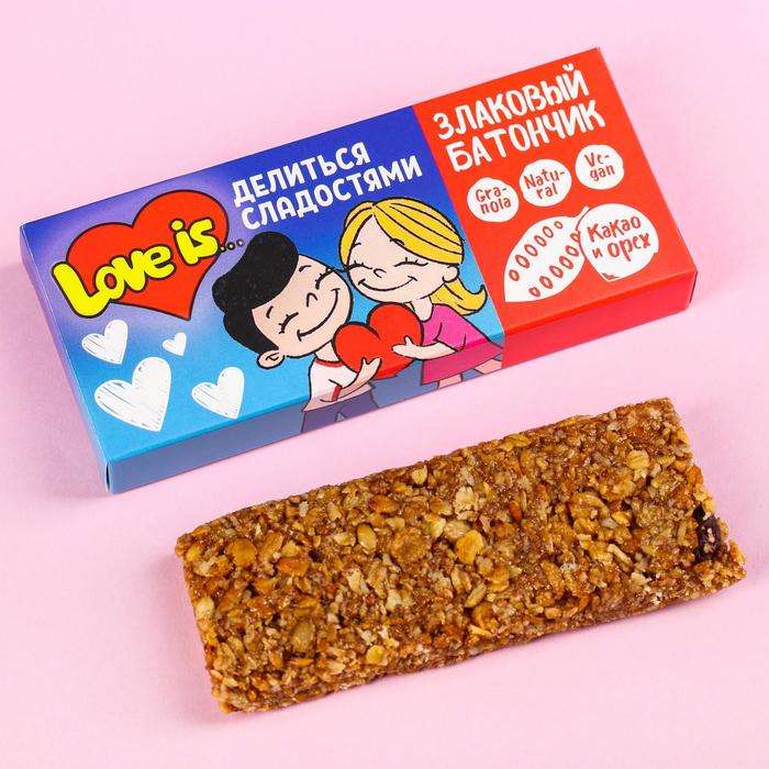 Злаковый батончик Love is с орехами и какао, 50 г.
Злаковый батончик Love is с орехами и какао, 50 г.