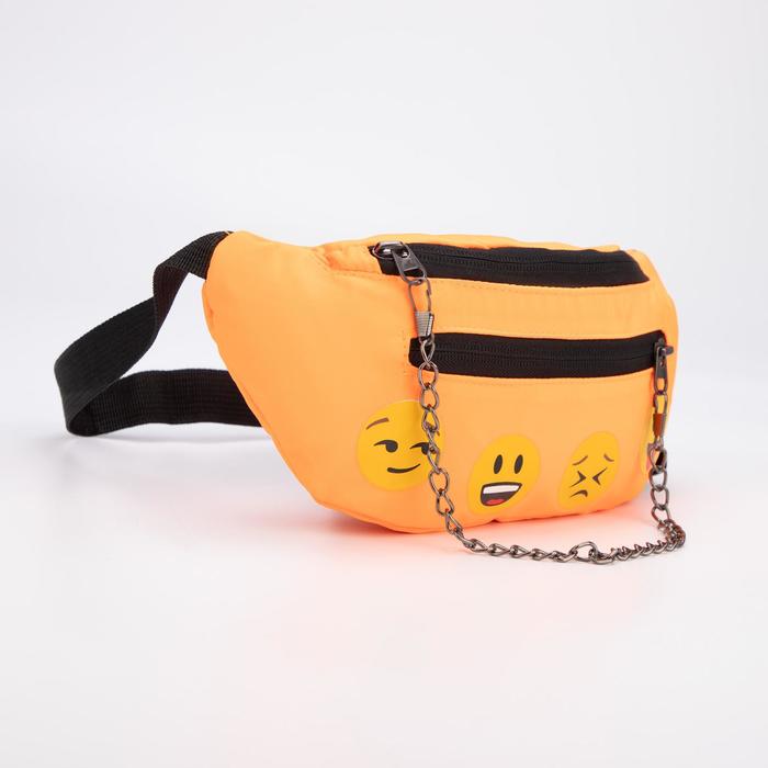 фото Сумка поясная, отдел на молнии, наружный карман, цвет оранжевый, «смайл»