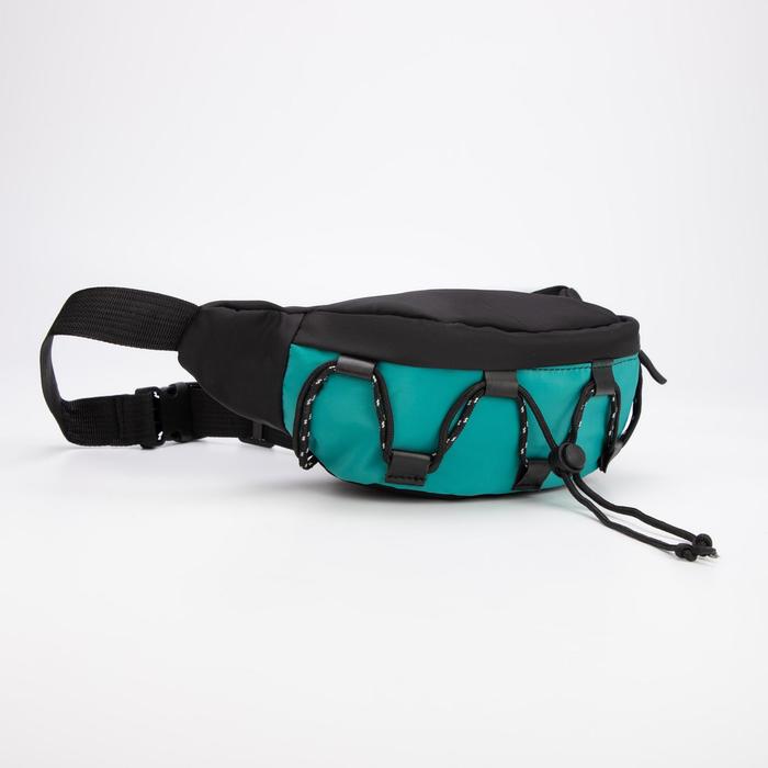 фото Сумка поясная, отдел на молнии, цвет чёрный/голубой