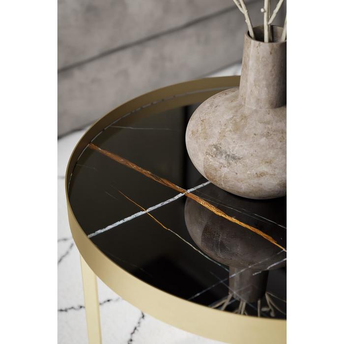 фото Стол журнальный «тайлер», 555 × 555 × 450 мм, цвет сахара нуар / золото калифорния