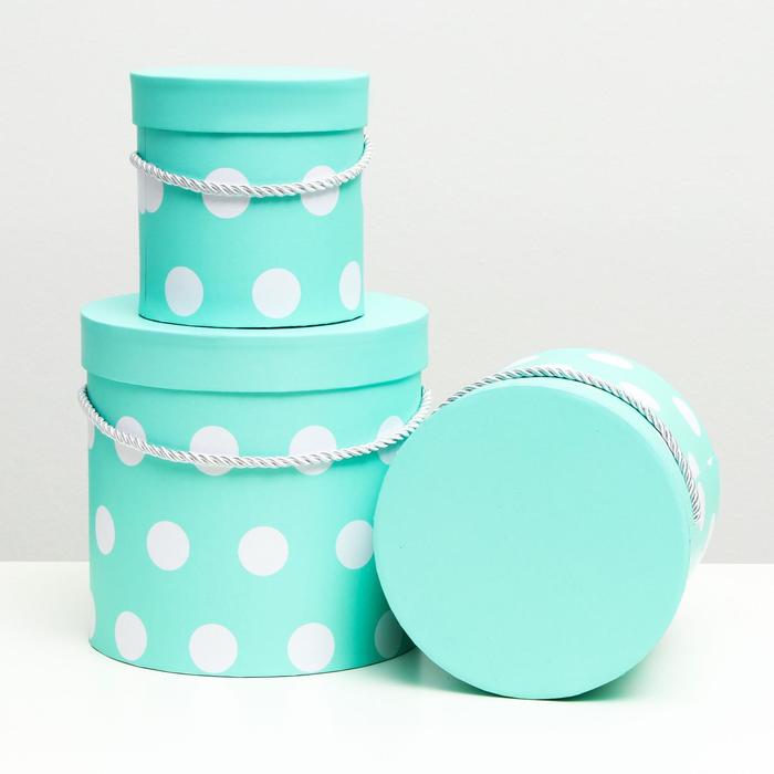 Набор круглых коробок 3 в 1 "Бирюзовый горошек", 18 x 17.2 - 12 x 12.2 см
Набор круглых коробок 3 в 1 "Бирюзовый горошек", 18 x 17.2 - 12 x 12.2 см