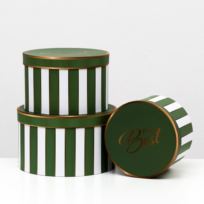 Набор круглых коробок 3 в 1, зелено-белый, 25,5 x 15 - 19 x 13,5 см
Набор круглых коробок 3 в 1, зелено-белый, 25,5 x 15 - 19 x 13,5 см