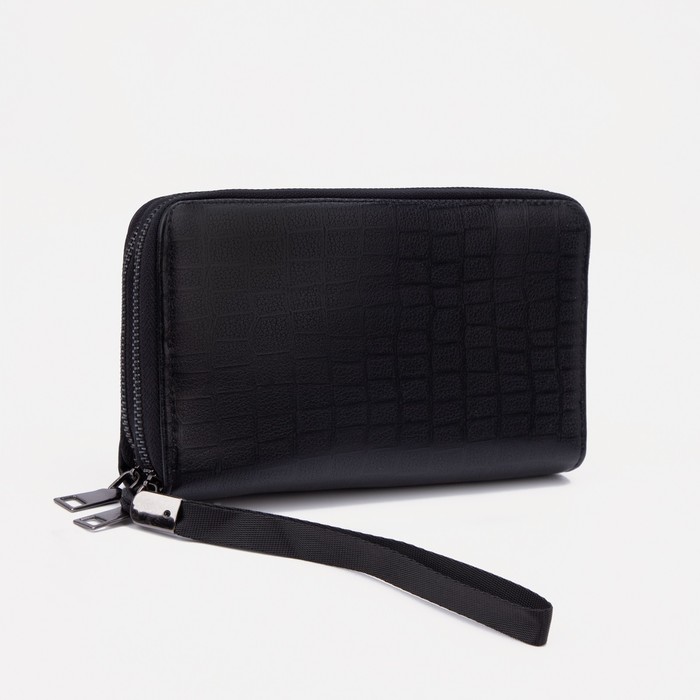 Портмоне на молниях для купюр, для карт, для монет, цвет чёрный 
Портмоне на молниях для купюр, для карт, для монет, цвет чёрный