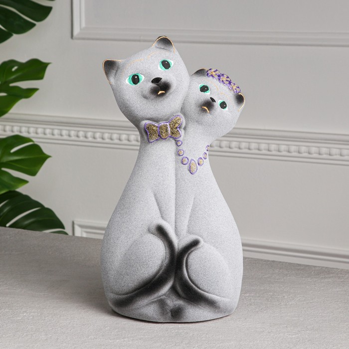 Копилка "Влюбленная пара", серая, флок, керамика, 36 см, микс