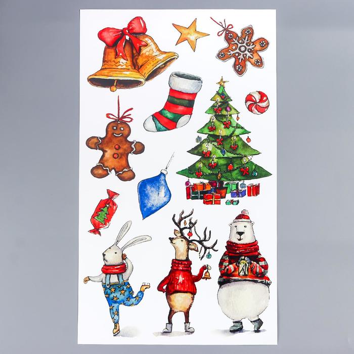 Декоративная наклейка "Животные акварель" белый фон 30х50 см