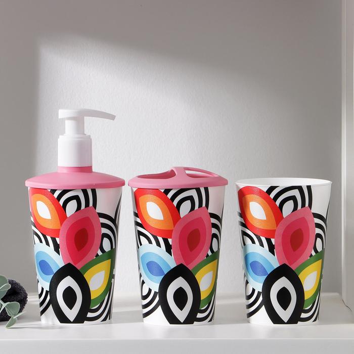 фото Набор аксессуаров для ванной комнаты, 3 предмета (подставка для зубных щёток, стакан, дозатор), цвет микс herevin