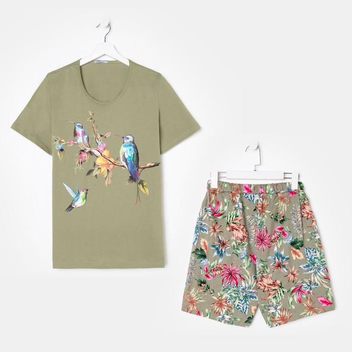 Комплект женский (футболка, шорты), цвет хаки, размер 58
Комплект женский (футболка, шорты), цвет хаки, размер 58