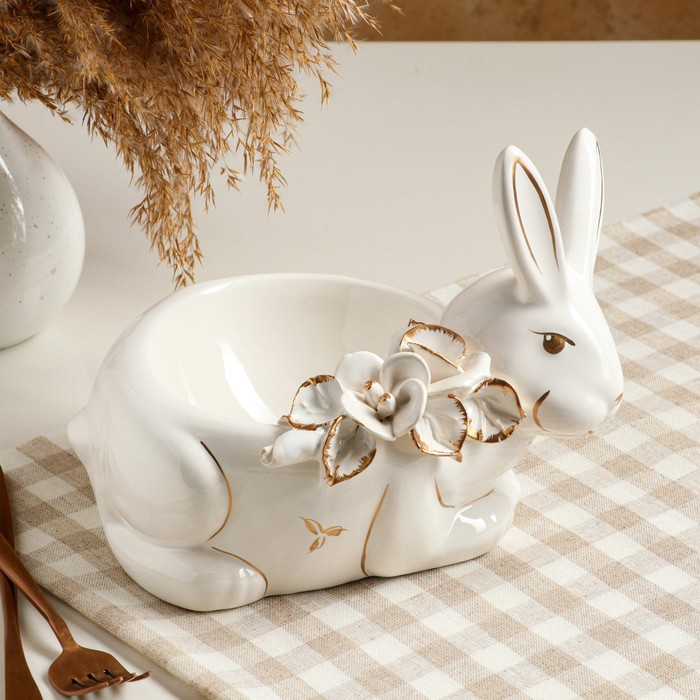 фото Конфетница-органайзер "кролик", белый, лепка керамика ручной работы