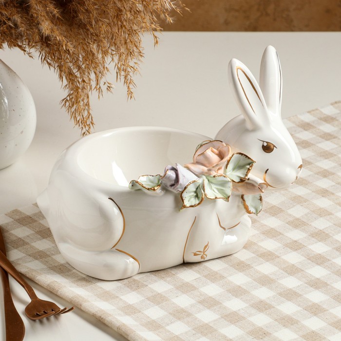 фото Конфетница-органайзер "кролик", белый, цветная лепка керамика ручной работы