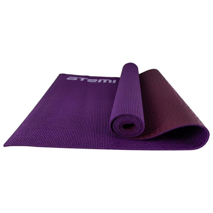 фото Коврик для йоги и фитнеса atemi aym01db, пвх, 173x61x0,6 см, двусторонний, фиолетовый