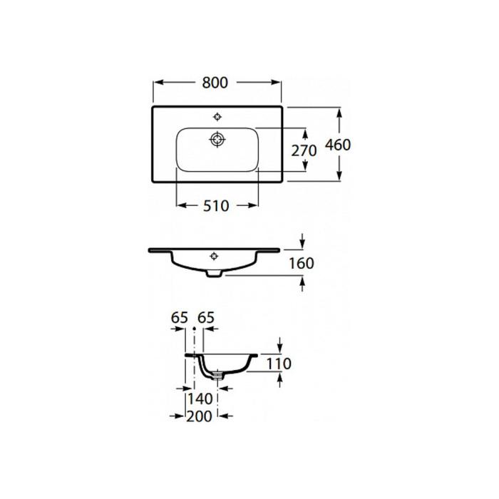 фото Раковина rosa victoria nord 80 32799c000, 800 х 460 мм, мебельная, перелив, белый roca