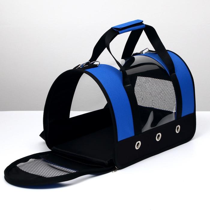 фото Сумка - переноска для животных "панорамная", с окном, 40 х 25 х 27 см, синяя