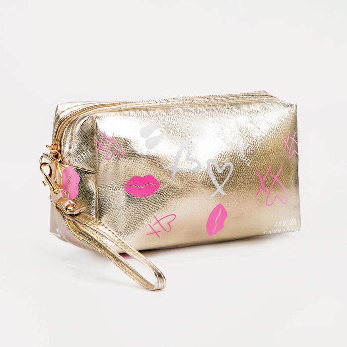 фото Косметичка дор l-1805 губки, 18*8*11, отд на молнии, c ручкой, золотой