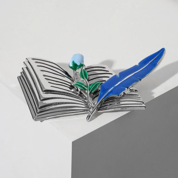 Брошь "Открытая книга" перо и роза, цвет сине-голубой в серебре
Брошь "Открытая книга" перо и роза, цвет сине-голубой в серебре