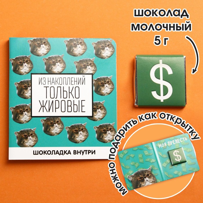 Молочный шоколад «Из накоплений только жировые», открытка, 5 г.
Молочный шоколад «Из накоплений только жировые», открытка, 5 г.