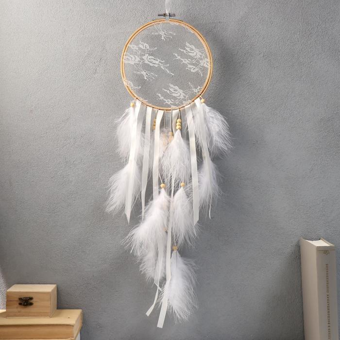 Ловец снов "Кружево на тюле" белый d=15 см 50х15 см
Ловец снов "Кружево на тюле" белый d=15 см 50х15 см