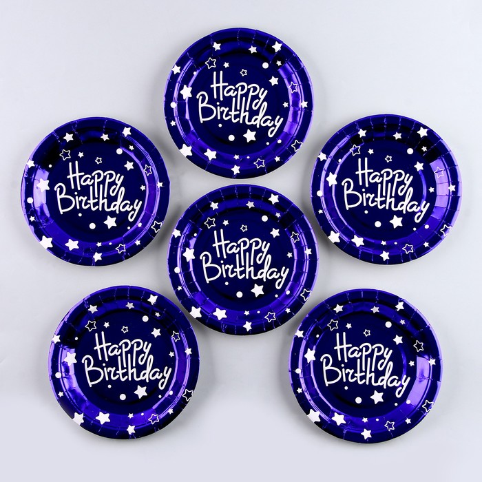 фото Тарелки бумажные «с днём рождения», в наборе 6 штук, цвет синий страна карнавалия