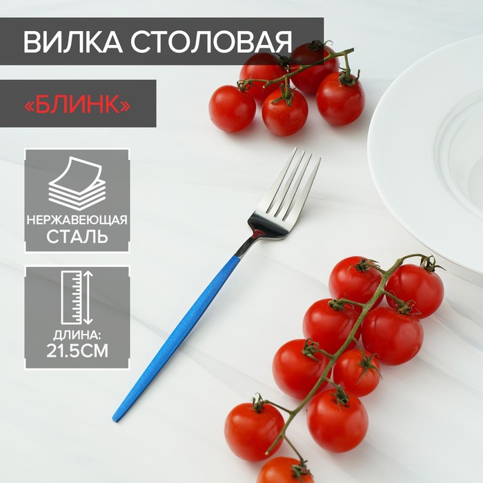 Вилка столовая Magistro «Блинк», 21,5х3 см, на подвесе, синяя ручка, цвет металла серебряный
Вилка столовая Magistro «Блинк», 21,5х3 см, на подвесе, синяя ручка, цвет металла серебряный