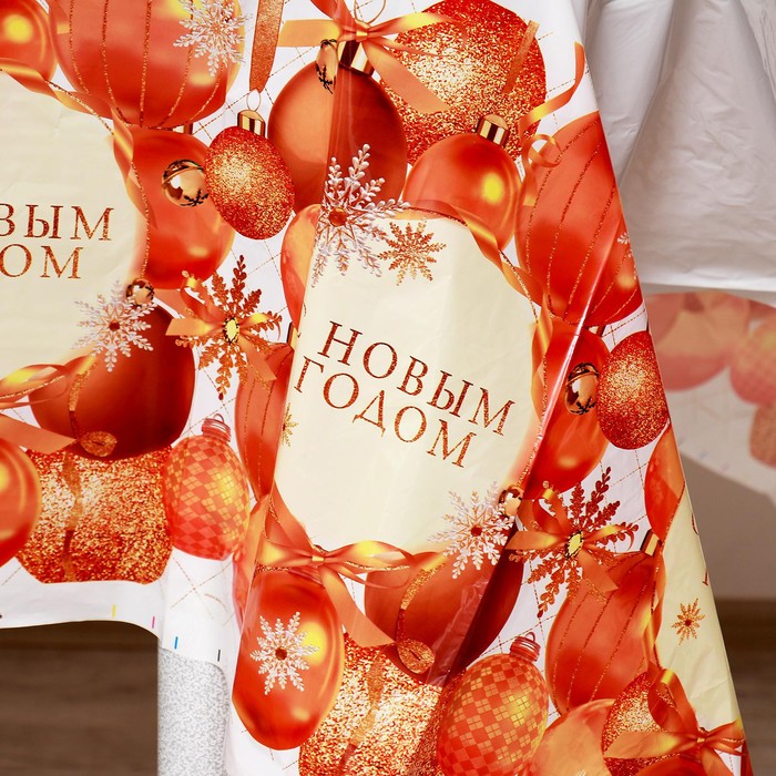фото Скатерть «с новым годом», шарики, 180х137см страна карнавалия