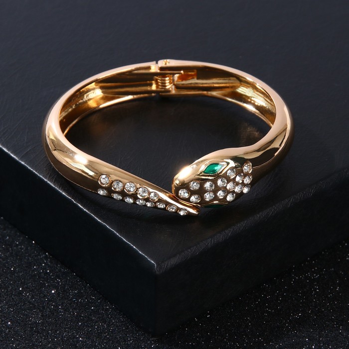 Браслет со стразами "Каркас" змея, цвет бело-изумрудный в золоте 
Браслет со стразами "Каркас" змея, цвет бело-изумрудный в золоте