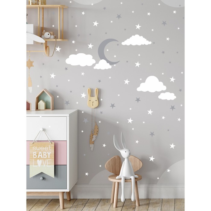 Интерьерные наклейки "Луна и звёзды" 25х100 см белый
Интерьерные наклейки "Луна и звёзды" 25х100 см белый