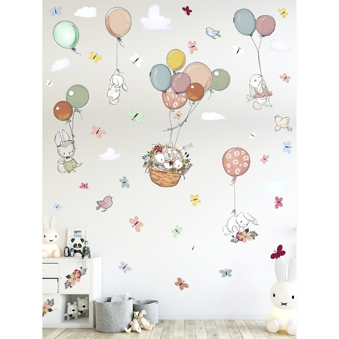 Интерьерные наклейки "Зайцы на шариках" акварель 72х132 см
Интерьерные наклейки "Зайцы на шариках" акварель 72х132 см