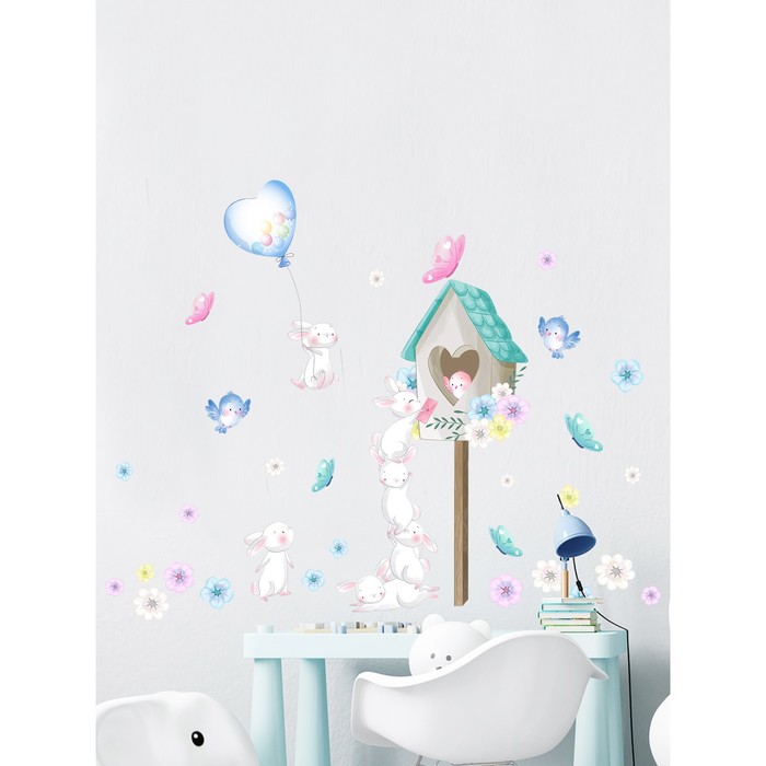 Интерьерные наклейки "Зайки" 38х64 см белый
Интерьерные наклейки "Зайки" 38х64 см белый