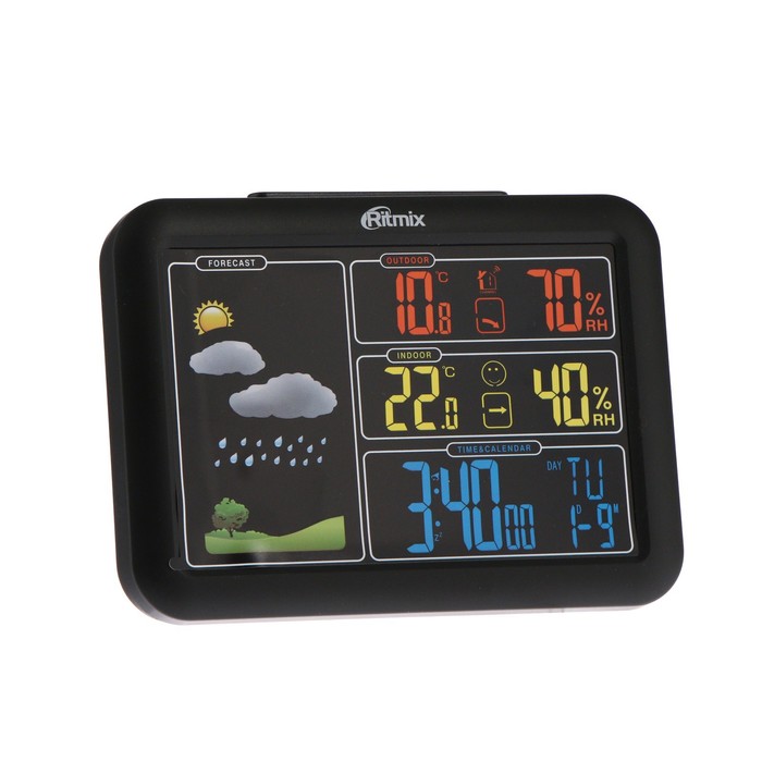 Метеостанция RITMIX CAT-340, комнатная с улич. датчиком, термометр, гигрометр, чёрная 
Метеостанция RITMIX CAT-340, комнатная с улич. датчиком, термометр, гигрометр, чёрная
