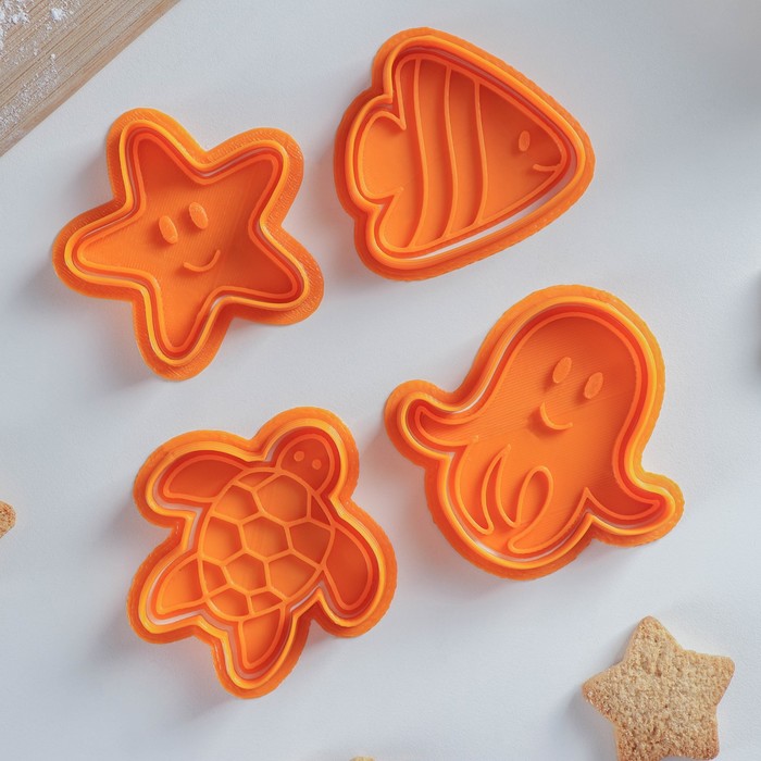 Набор форм для пряников с оттиском «Обитатели моря», 4 шт, цвет оранжевый
Набор форм для пряников с оттиском «Обитатели моря», 4 шт, цвет оранжевый