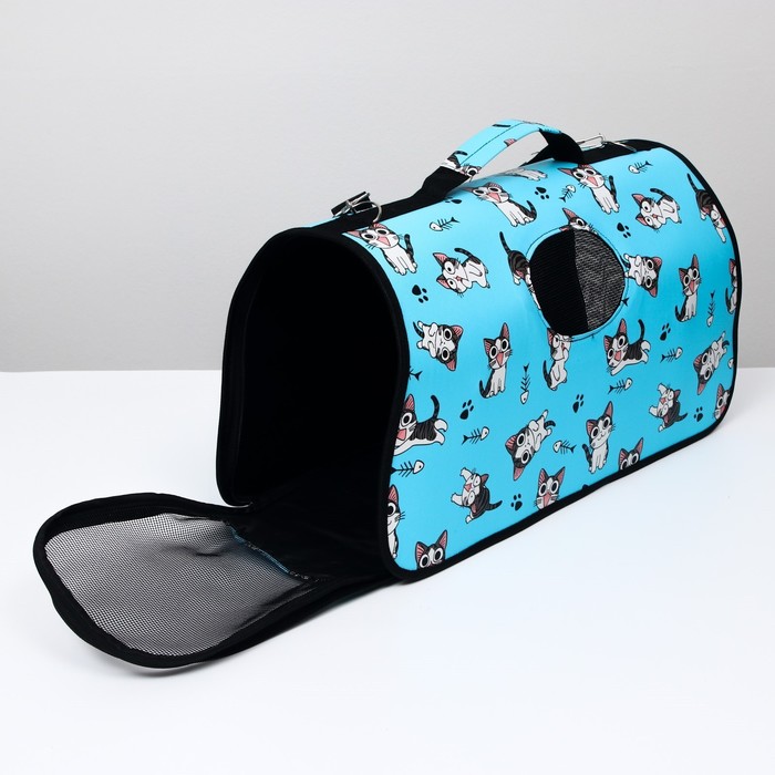 фото Сумка-переноска каркасная "играющие котики", размер l, 53 х 21 х 29 см, голубая пижон