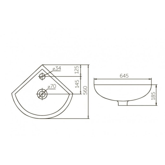 фото Раковина rosa "элегия" 023-3295, 650 х 560 мм, отверстие под смеситель, угловой, цвет белый 749998