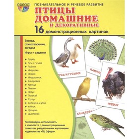 Набор карточек. Птицы домашние и декоративные.16 демонстрационных картинок/174х220
Набор карточек. Птицы домашние и декоративные.16 демонстрационных картинок/174х220