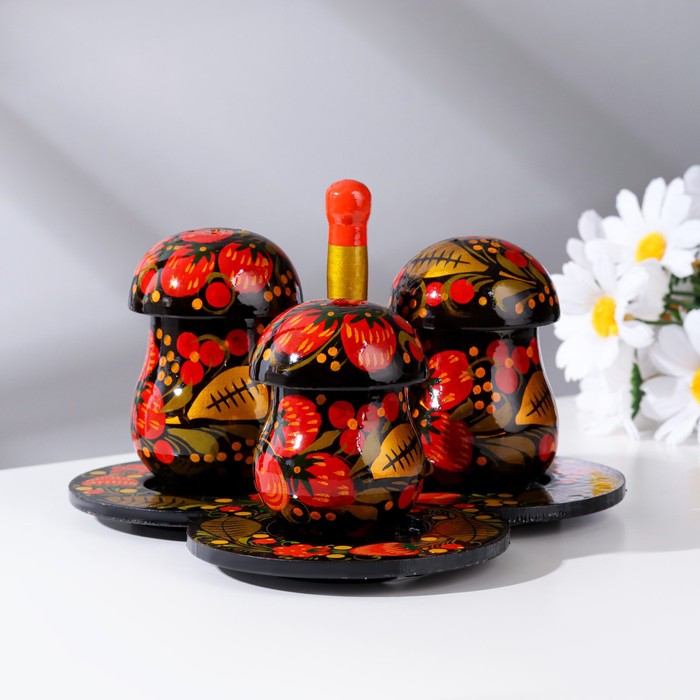 Наборы для специй "Грибы", D=20 см, хохлома