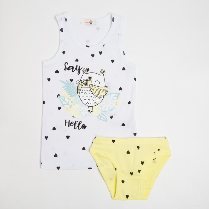 Комплект (майка, трусы) для девочки, цвет белый/жёлтый, рост 110 см 
Комплект (майка, трусы) для девочки, цвет белый/жёлтый, рост 110 см