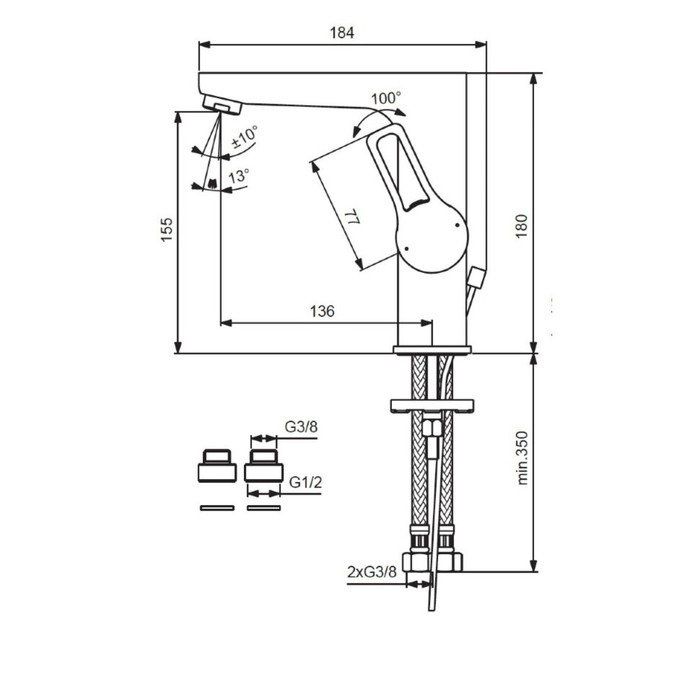фото Смеситель для раковины vidima hype ba408aa, однорычажный, излив 136 мм, хром
