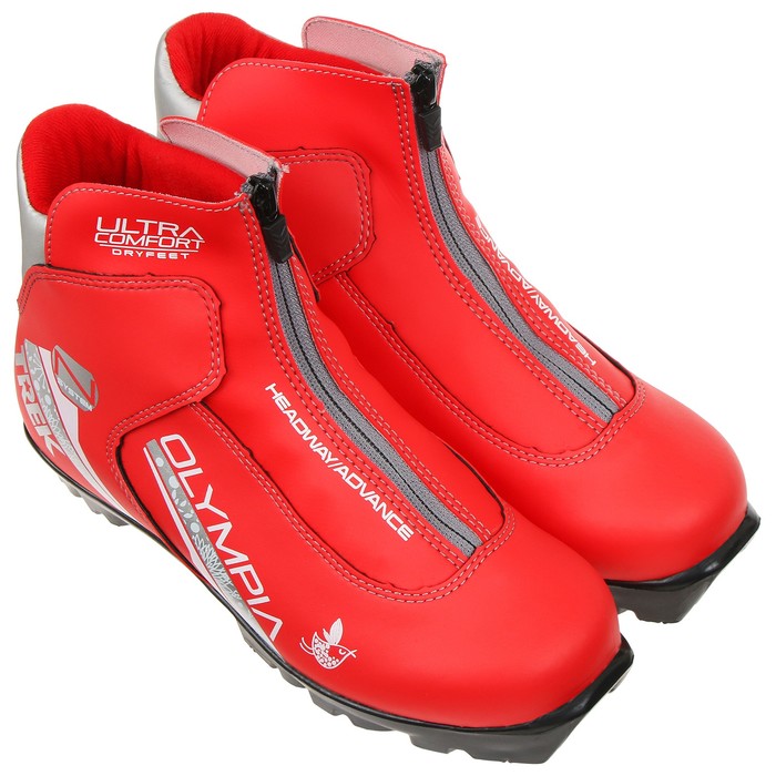 фото Ботинки лыжные trek olimpia, nnn, искусственная кожа, цвет красный, лого серебристый/белый, размер 36