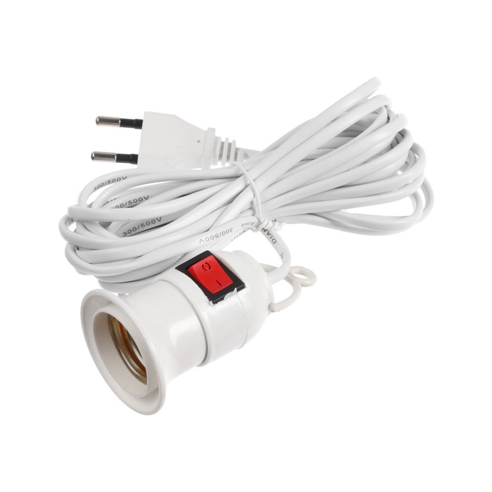 Патрон подвесной с выключателем, Е27, провод 5 м, белый
Патрон подвесной с выключателем, Е27, провод 5 м, белый